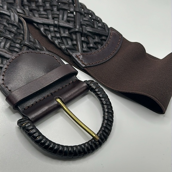 Brown woven vegan leather stretchy fashion belt size small - Picture 2 of 4